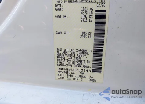 2020 Nissan Altima S Fwd from USA, damaged, VIN 1N4BL4BV4LC230343